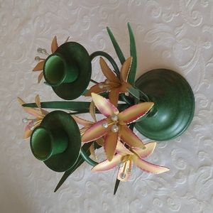VGUC. Vintage metal floral candlestick holder.